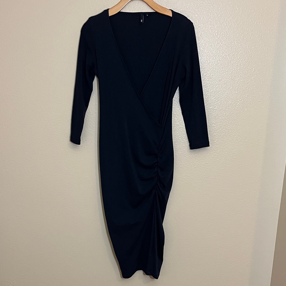 Jarbo Navy Elegant Ruched Pima Cotton Dress with Scarf